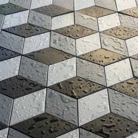 3D cube tiles in grey, white and bronze